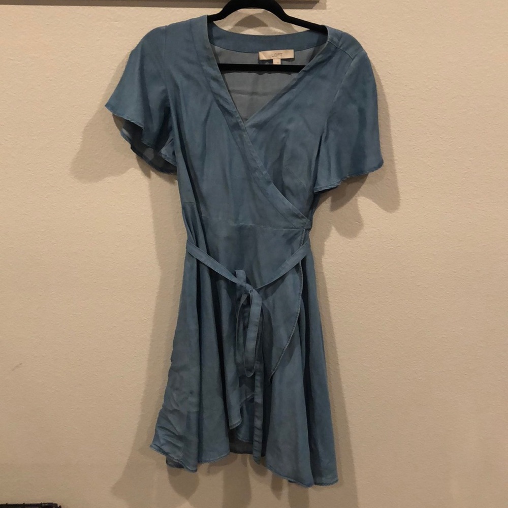 Light wash denim wrap dress